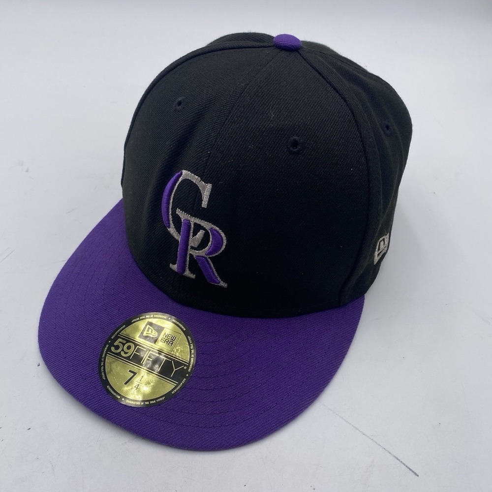 Colorado Rockies Hat New Era 59fifty Black Purple 7 1/4 Fitted On Field Cleaned